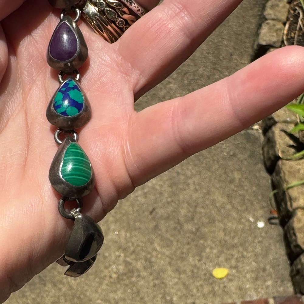 Taxco Multi-Stone Sterling Silver Bracelet - Picture 3 of 11